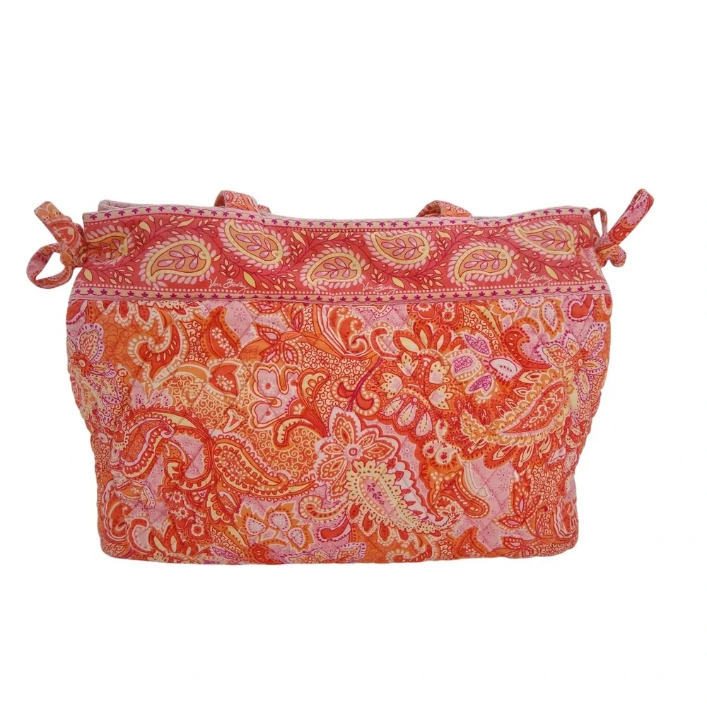 Vera Bradley Sherbert Paisley Quilted Cotton Tote Bag Orange Pink Yellow - Picture 4 of 8